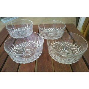 Set of 4 bowls salad dessert Cut glass Arcoroc MADE IN USA Star Burst pattern